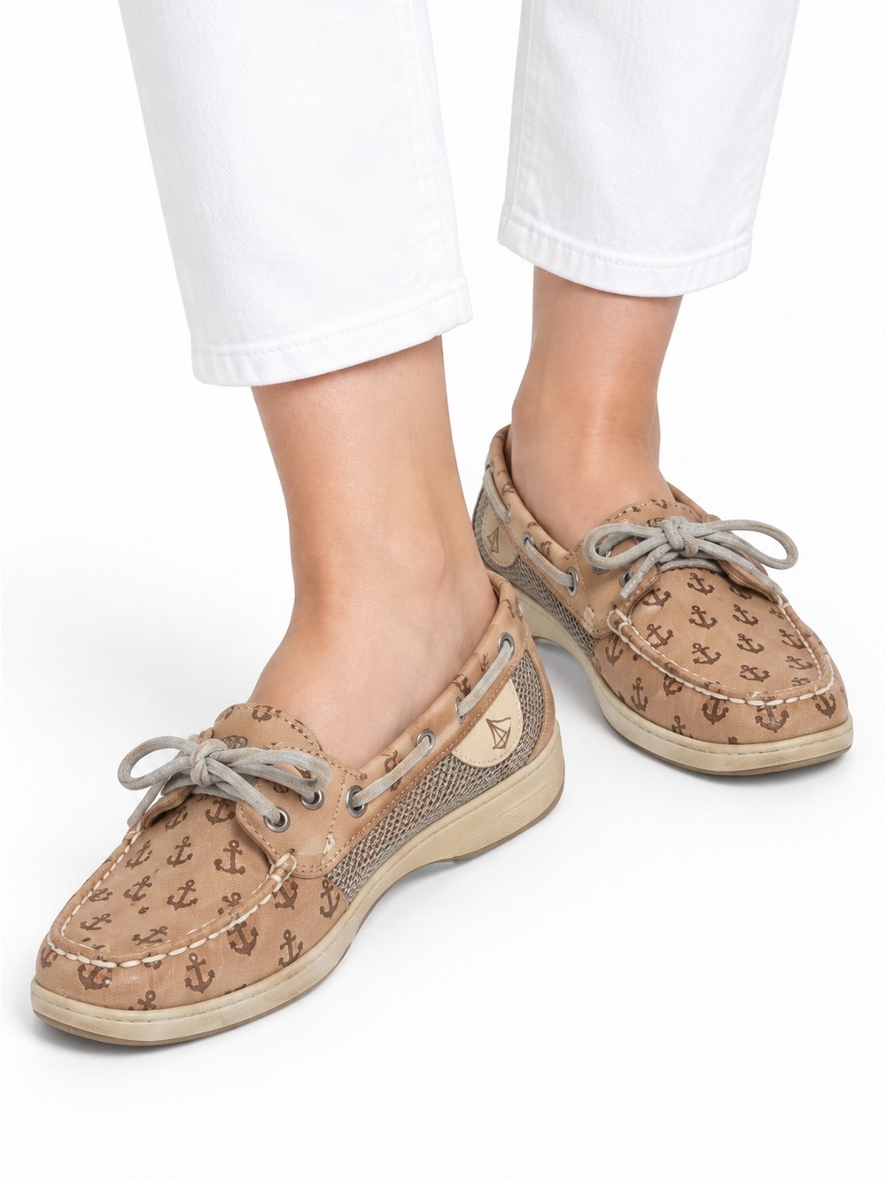 Sperry Top-Sider Angelfish Anchor Print Boat Shoes Brown Women’s 7.5